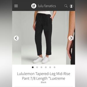 Lululemon Tapered-Leg Mid-Rise Pant 7/8 Length *Luxtreme Black Size Medium
